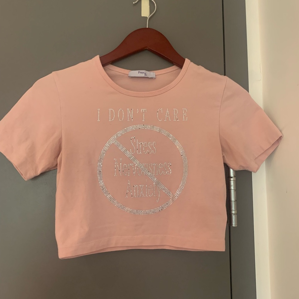 Praying Baby Pink Rhinestone Crop Top
